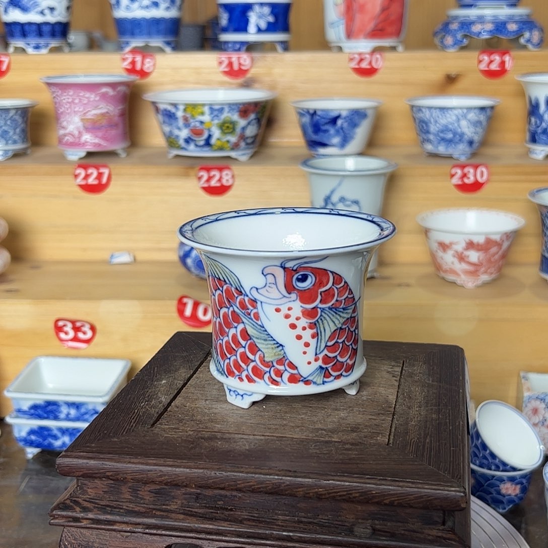 摆件陶墨奈手绘陶瓷花盆内口6.5高6.5