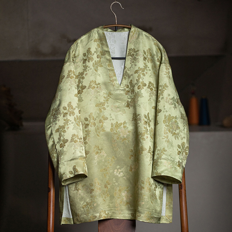 原创女装新中式复古双面中国风设计师提花上衣