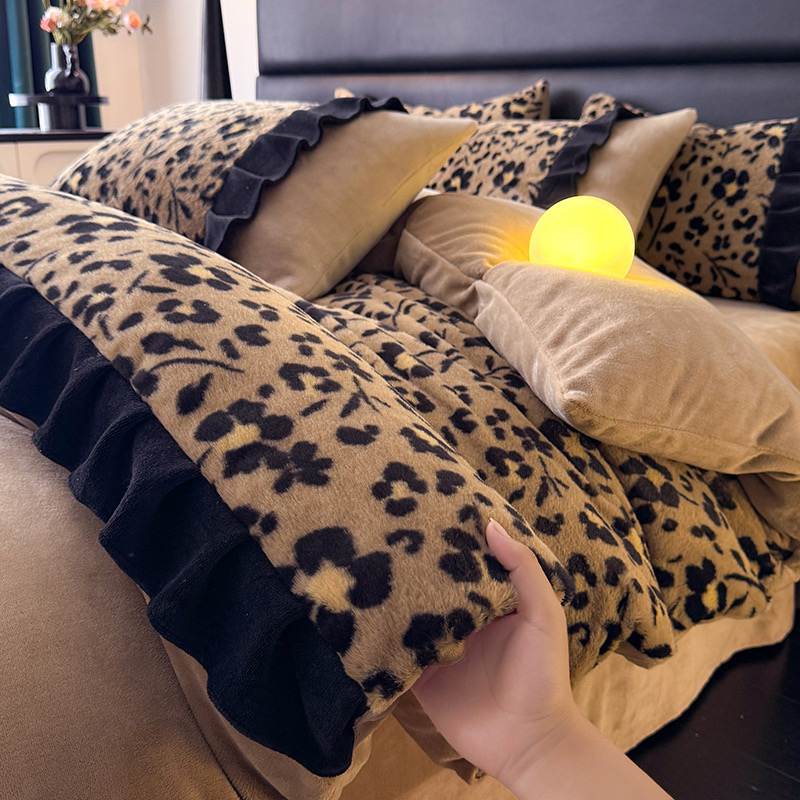 冬季加厚法式轻奢美拉德风兔毛绒床上四件套保暖床单被