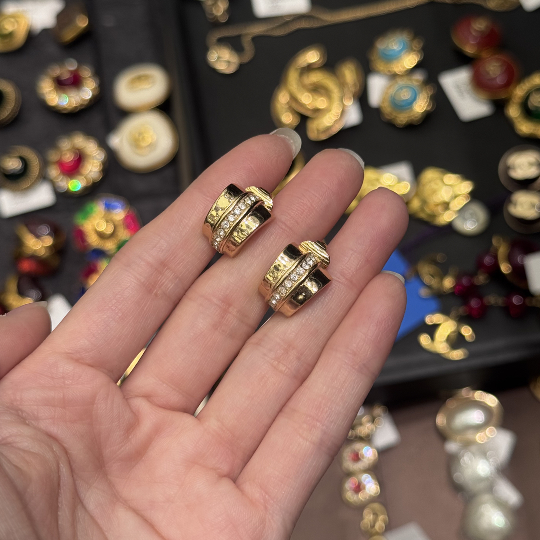 95新 DIOR/迪奥 迪奥光板素金镶石耳夹