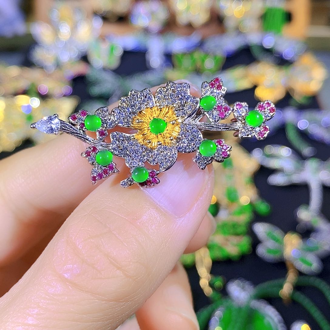 吊坠(不含链)银S925镶嵌翡翠