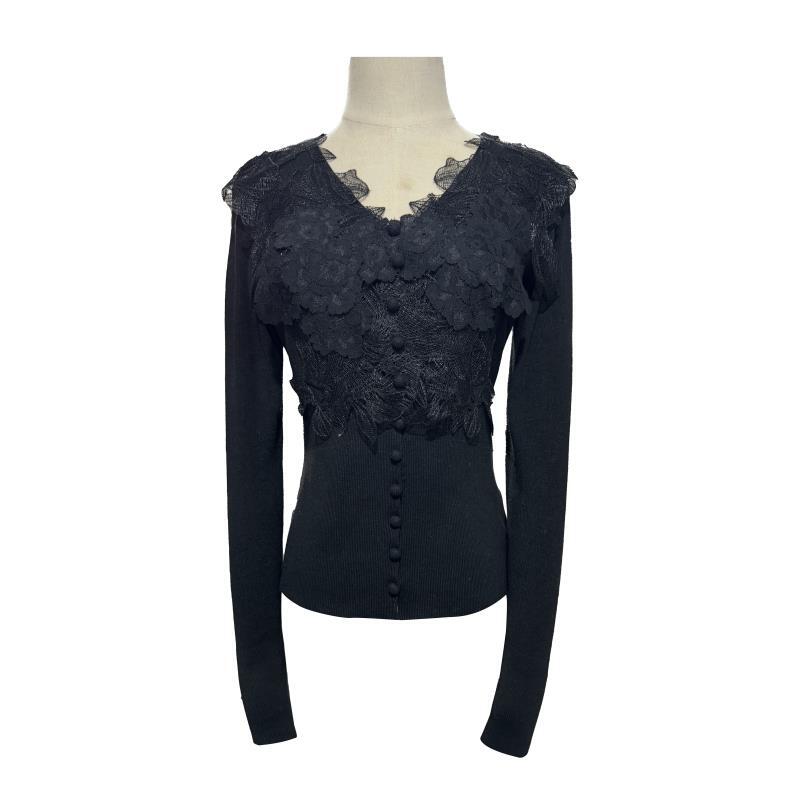 2025秋冬蕾丝V领打底衫拼接长袖轻奢百搭长袖1CK916【Z】