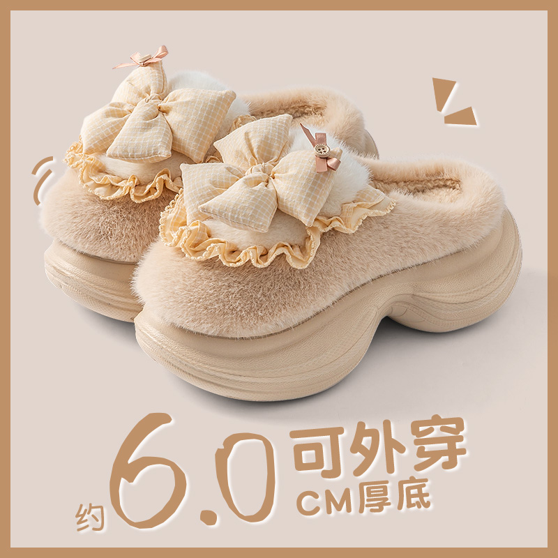 厚底小个子增高棉拖鞋女士秋冬季2025新款时尚加绒保暖外穿棉拖女