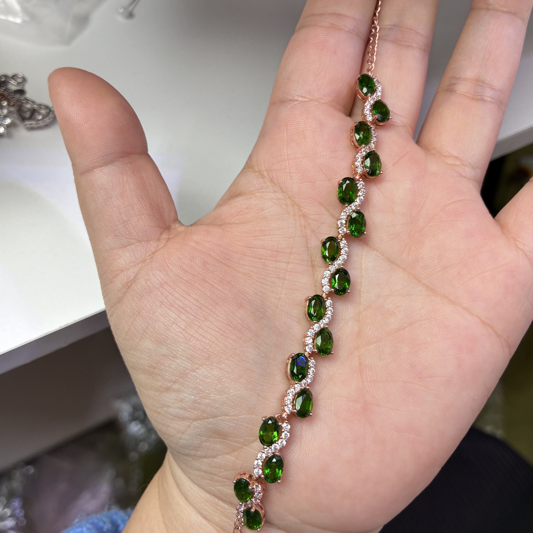 国首质检天然宝石透辉石手链S925银