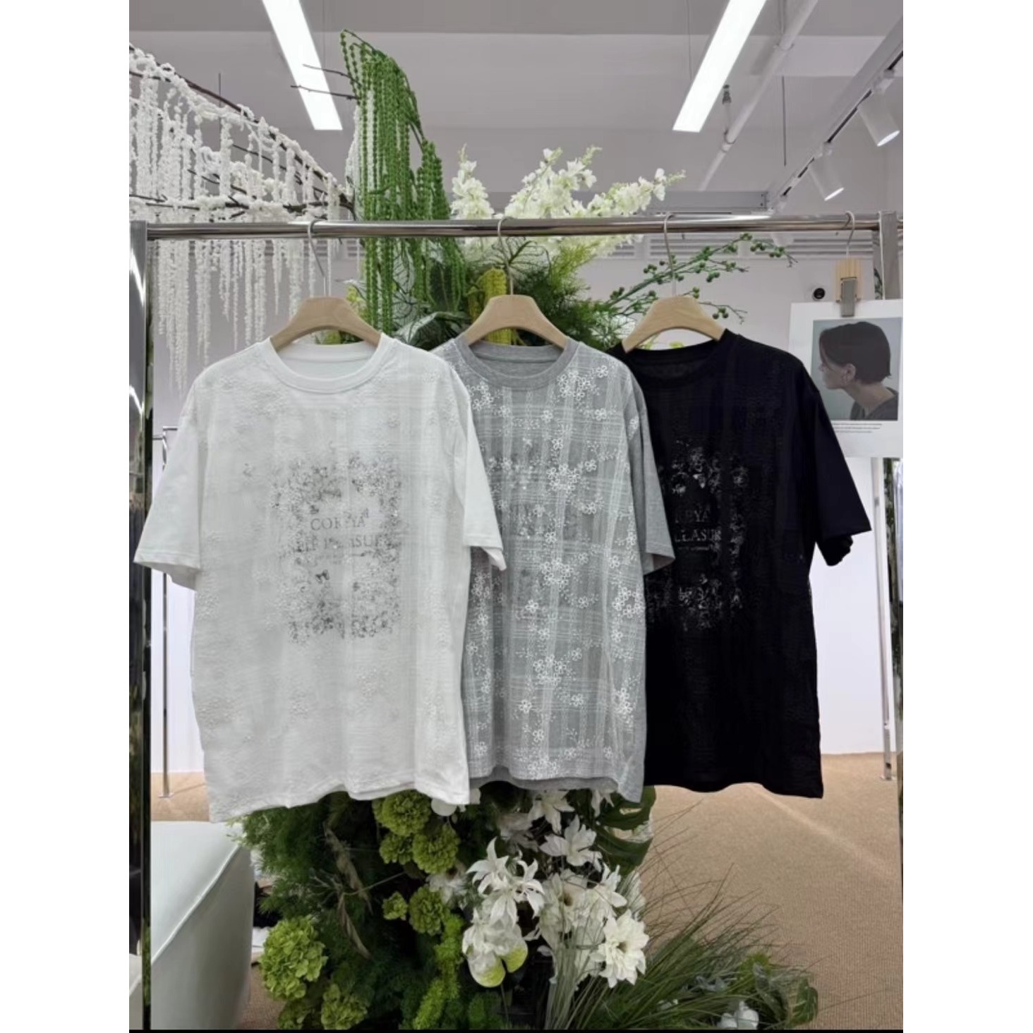 KIKI严选：60255-66家欧货南油夏季蕾丝勾花重工短袖T恤