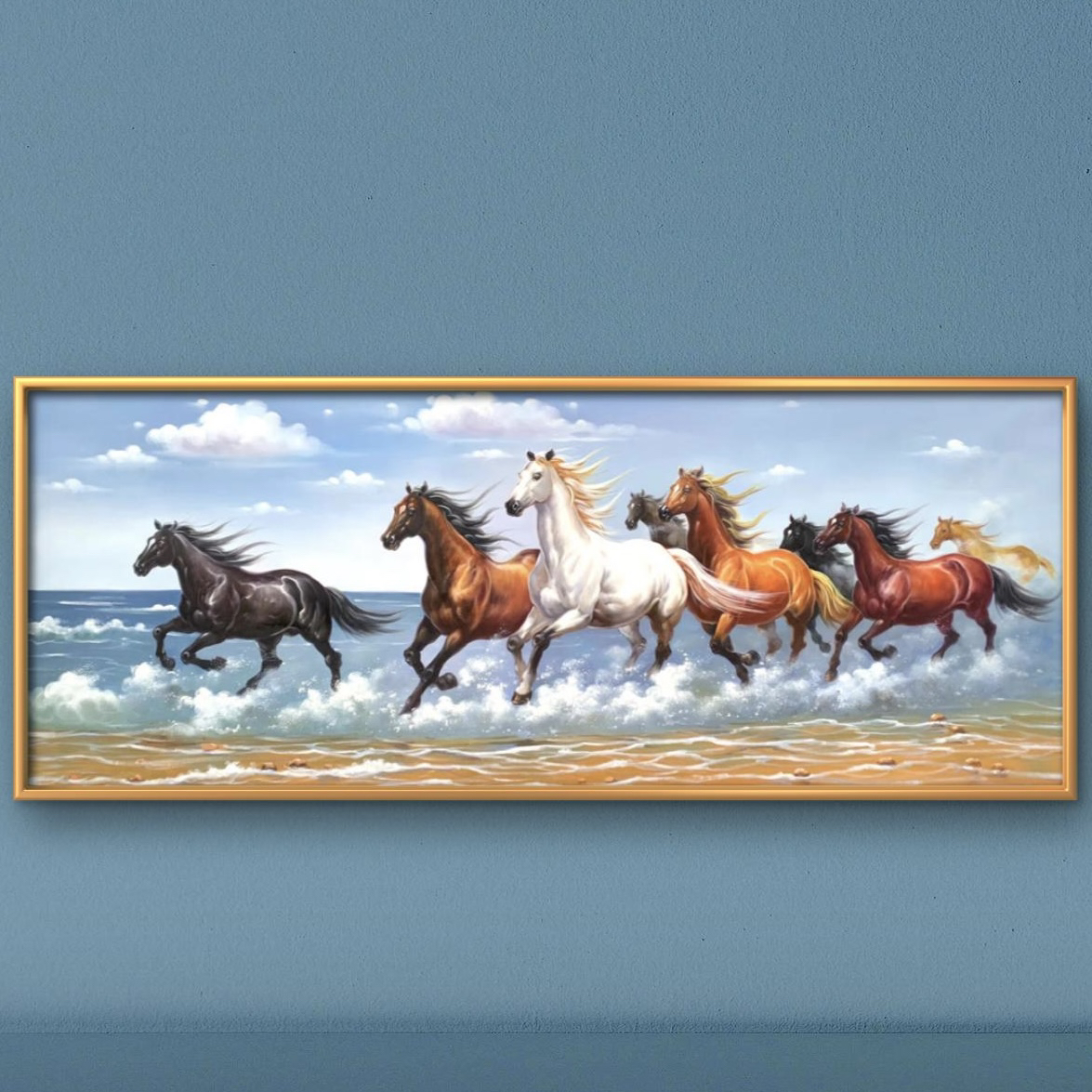 手绘油画精品高端高档八骏图马到成功客厅办公室背景墙画