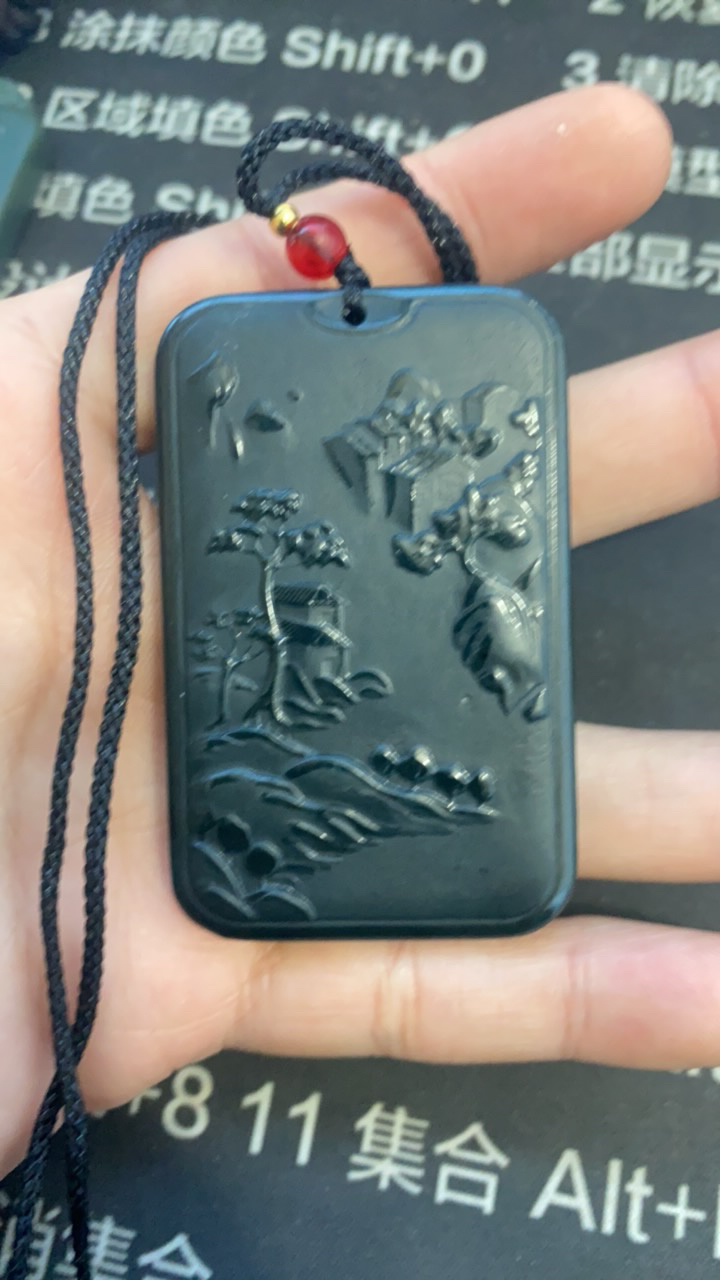 和田玉青玉山水牌