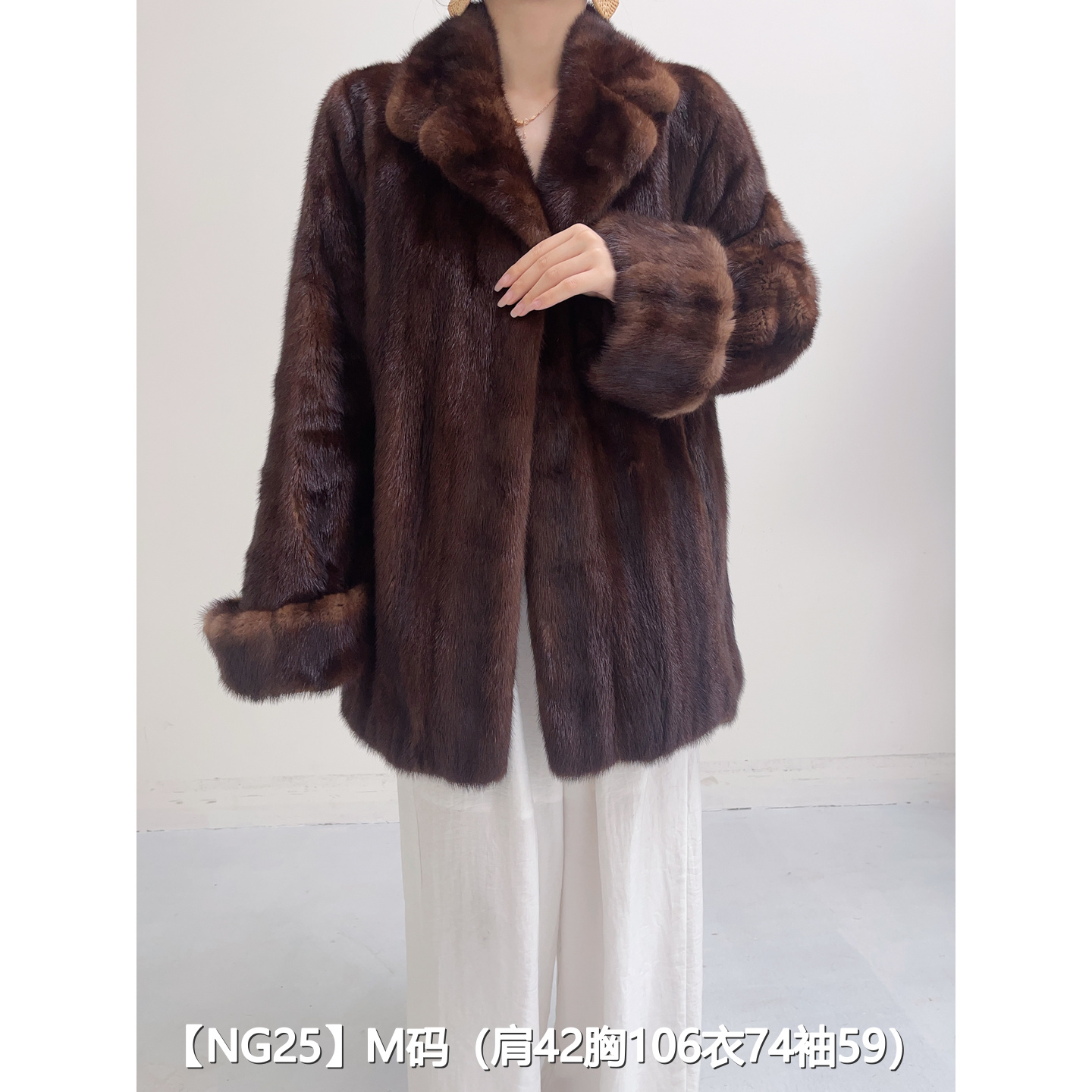 【NG25】M 焦糖棕短款全抽貂皮水貂大衣女 西装领挽袖 07025