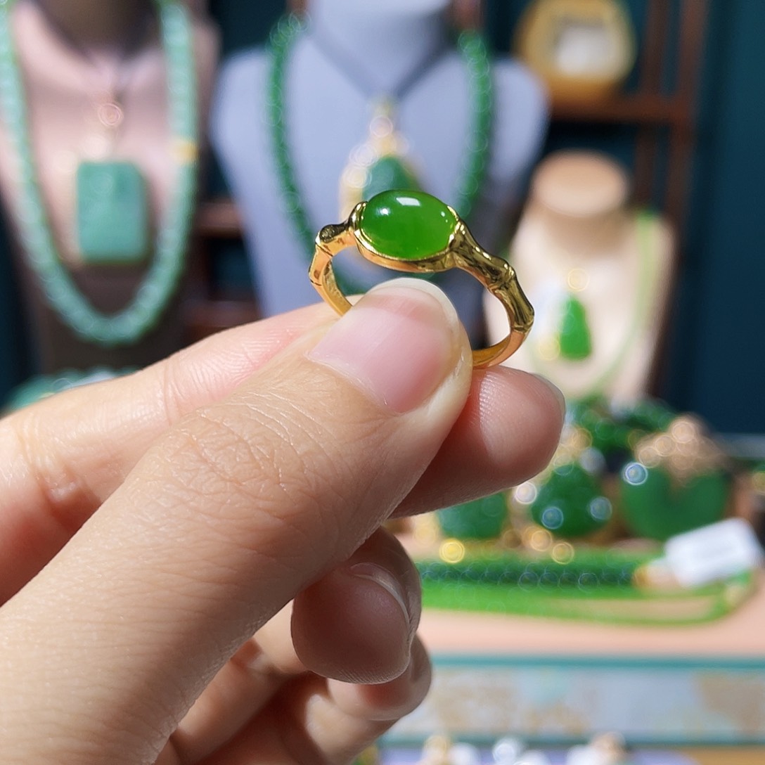 和田玉（碧玉）戒指银S925镶嵌