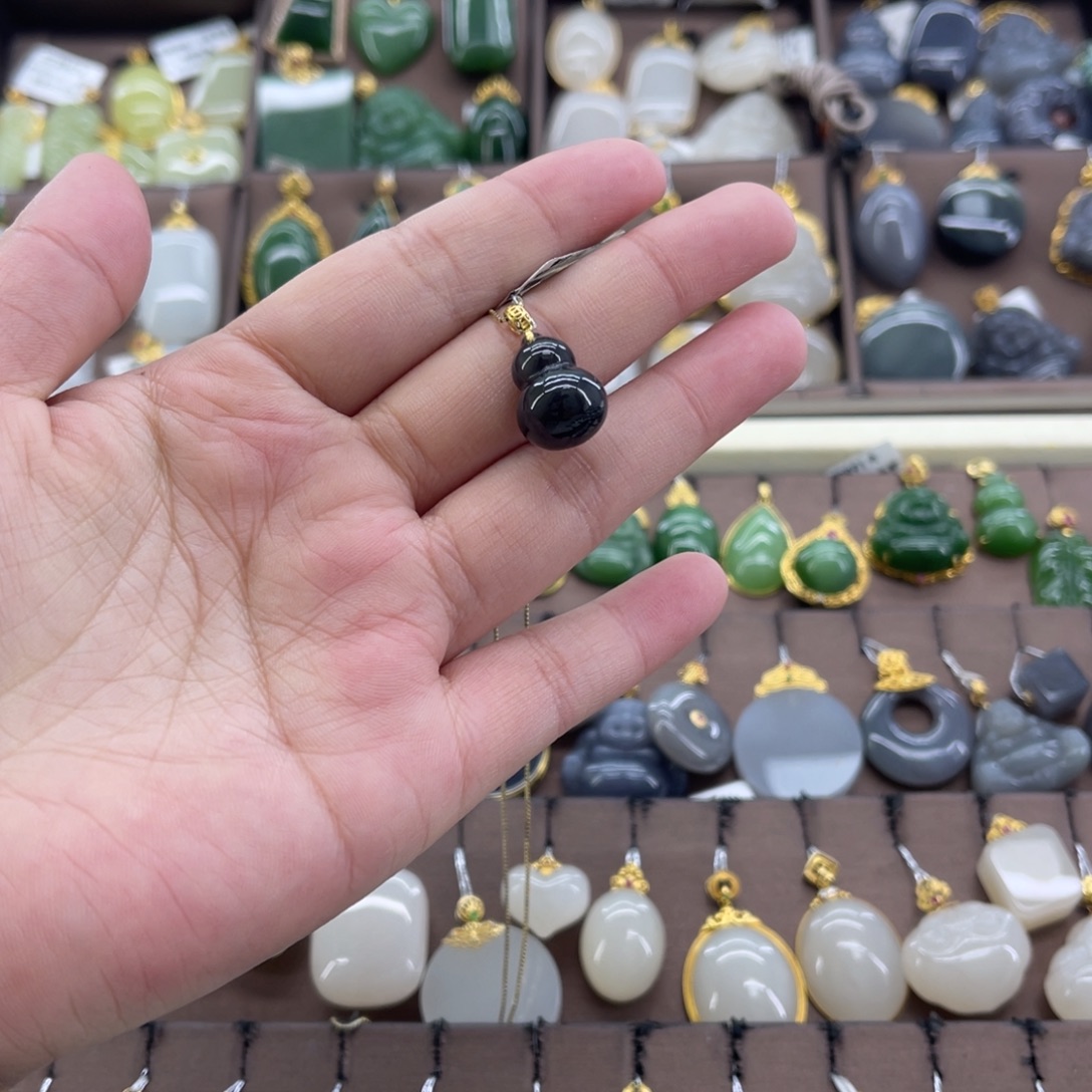 和田玉18K金镶嵌套链