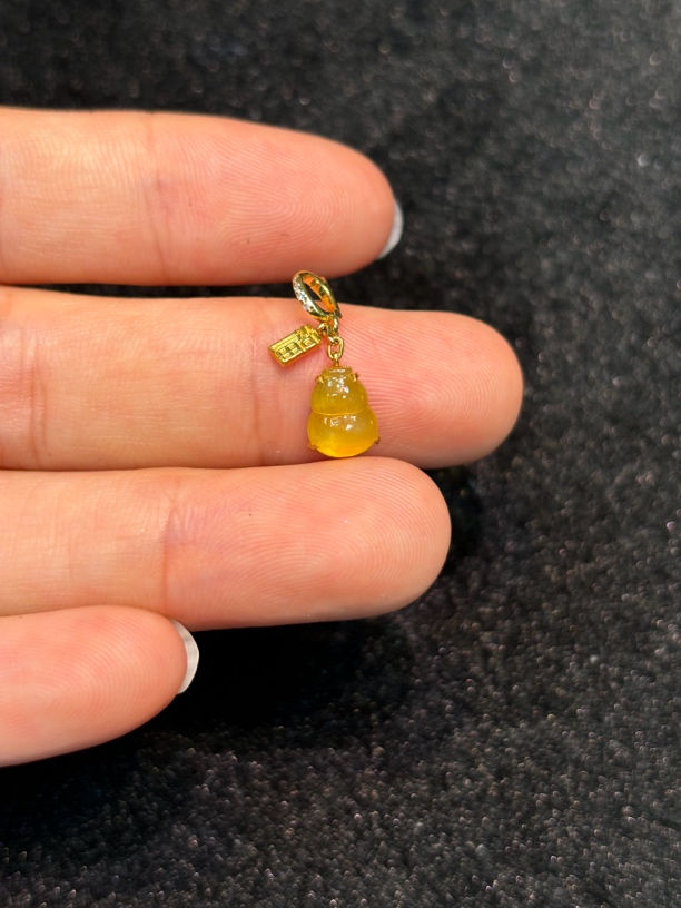 天然缅甸翡翠A货18k金冰黄葫芦提溜万能扣吊坠