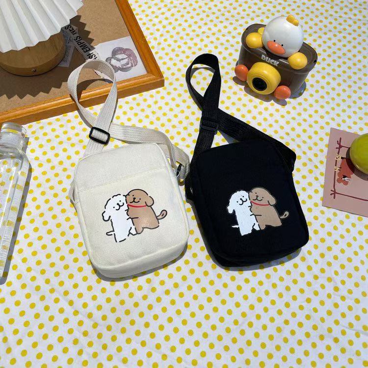 简约百搭单肩斜跨帆布手机包直播间编码下单