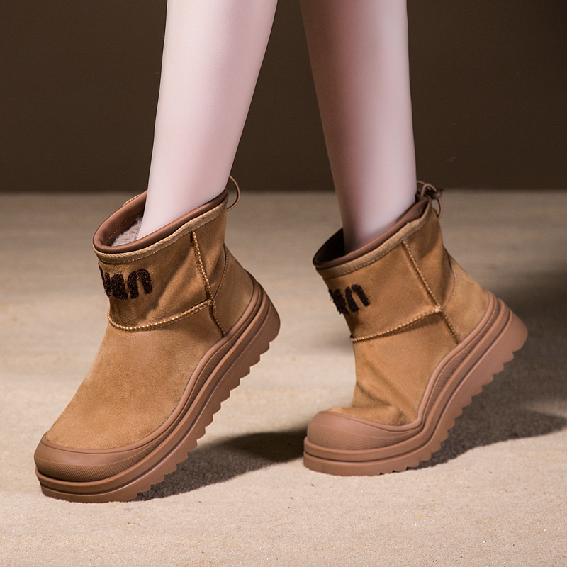 雪地靴2025冬季新款加绒保暖橡胶防滑耐磨真皮透气时尚百搭款棉靴