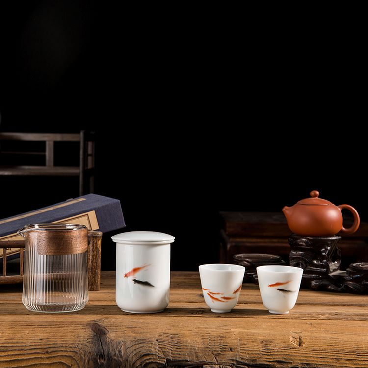 年年有鱼旅行茶具户外陶瓷中式白瓷