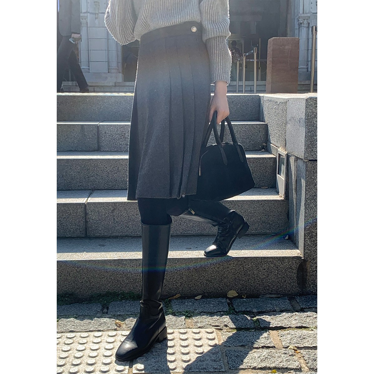 毛呢百褶裙子女秋冬季2025新款半身裙高端欧货爆款半裙加厚a字裙 