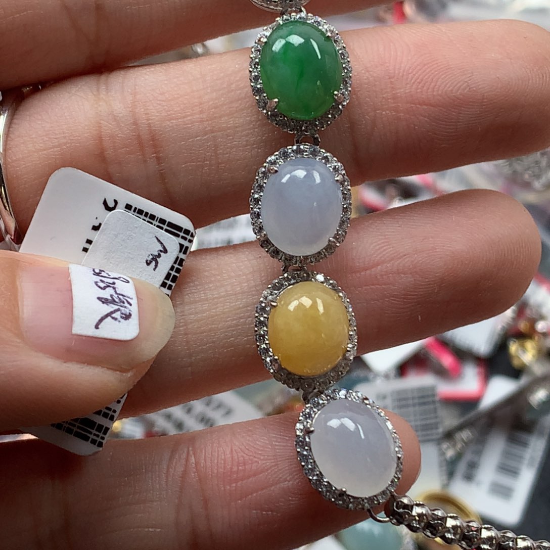 翡翠银S925镶嵌戒指天然翡翠手链