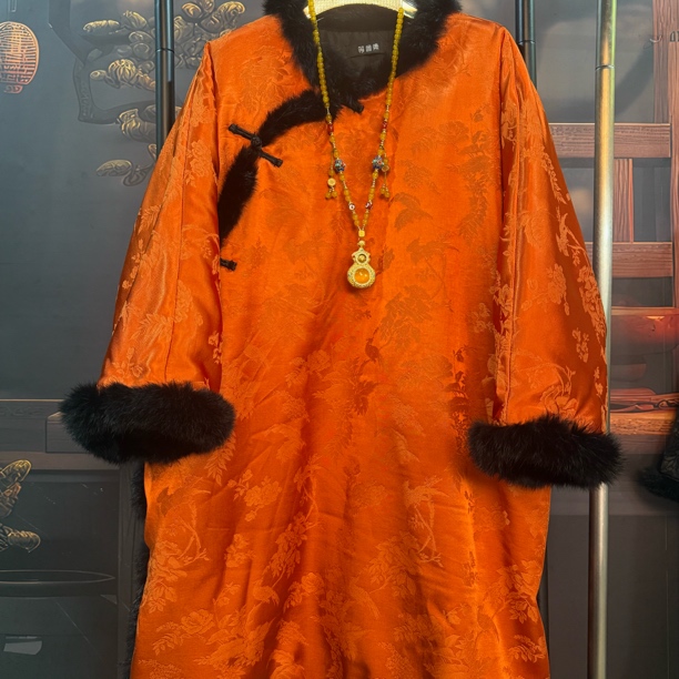 等闲集国风新中式橘色加棉太太服兔毛不能机洗不包邮