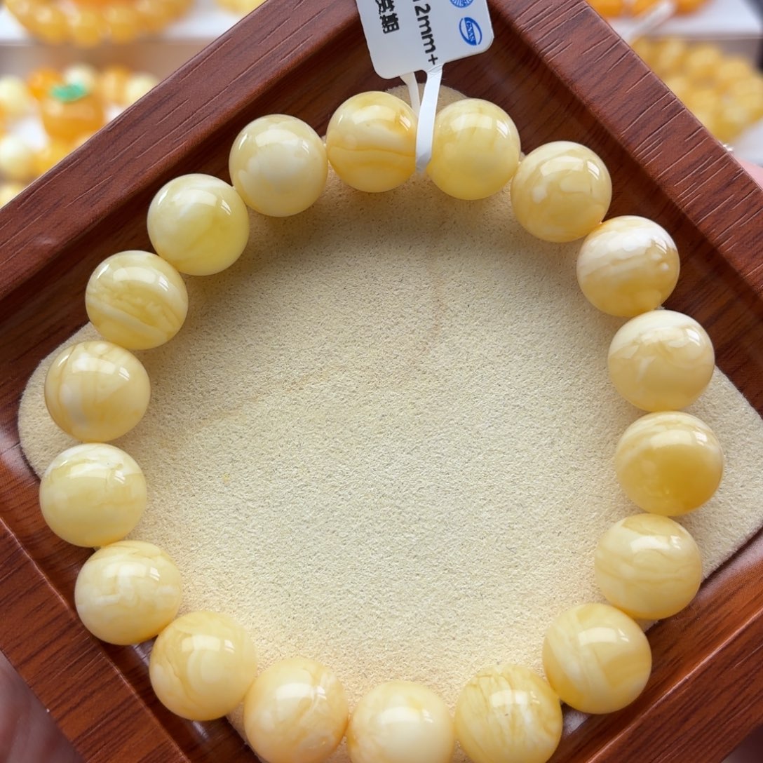 琥珀未镶嵌裸石B172白蜡虎皮纹手串卡12m