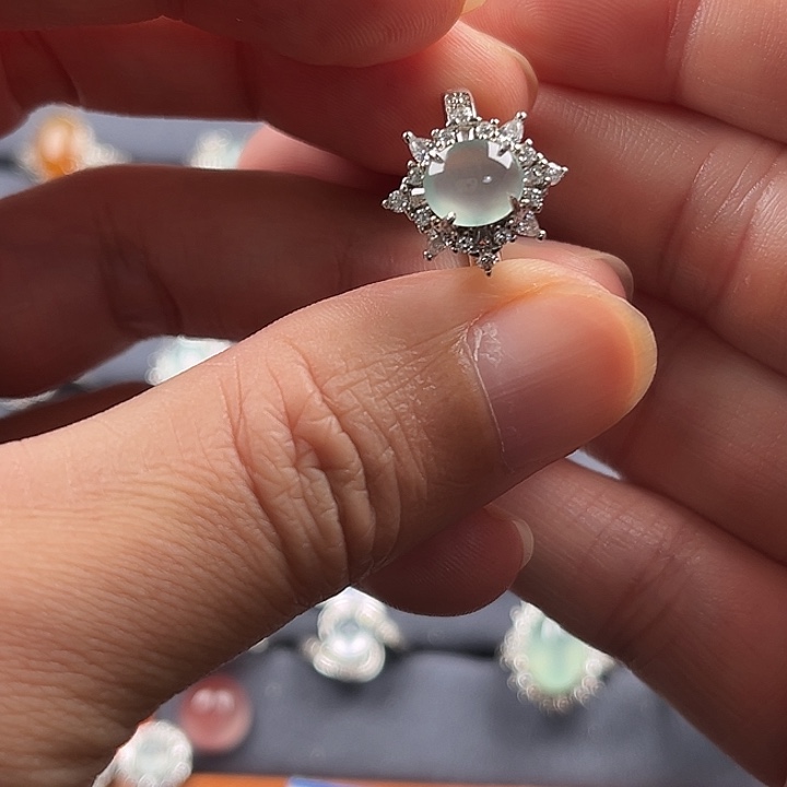 翡翠银S925镶嵌戒指缅甸A货翡翠