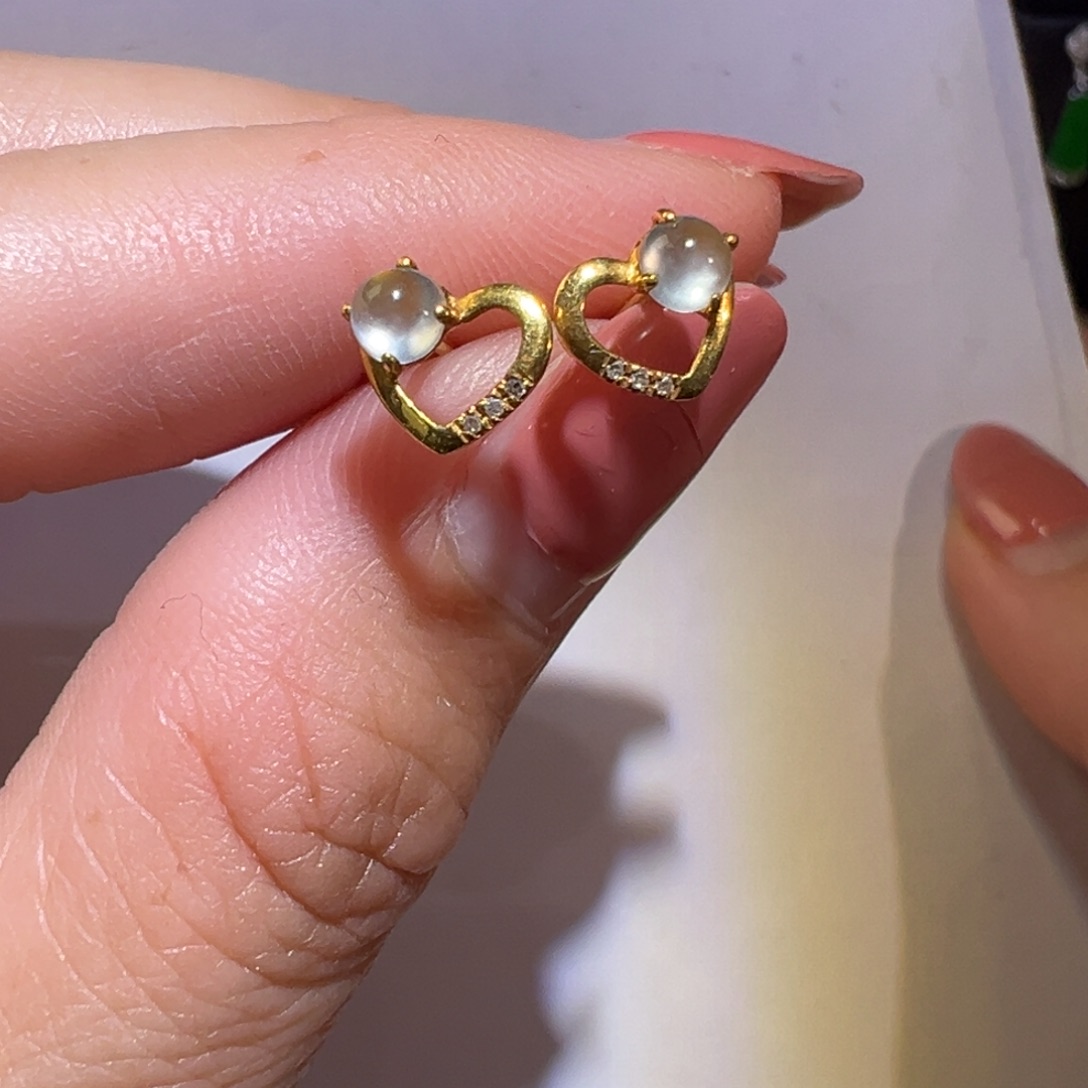 翡翠耳饰18K金镶嵌耳钉