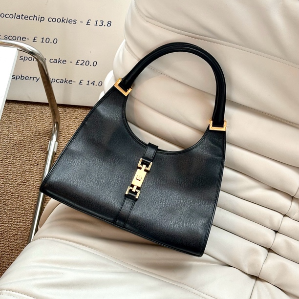 95新 GUCCI/古驰 黑金小号jackie单肩包