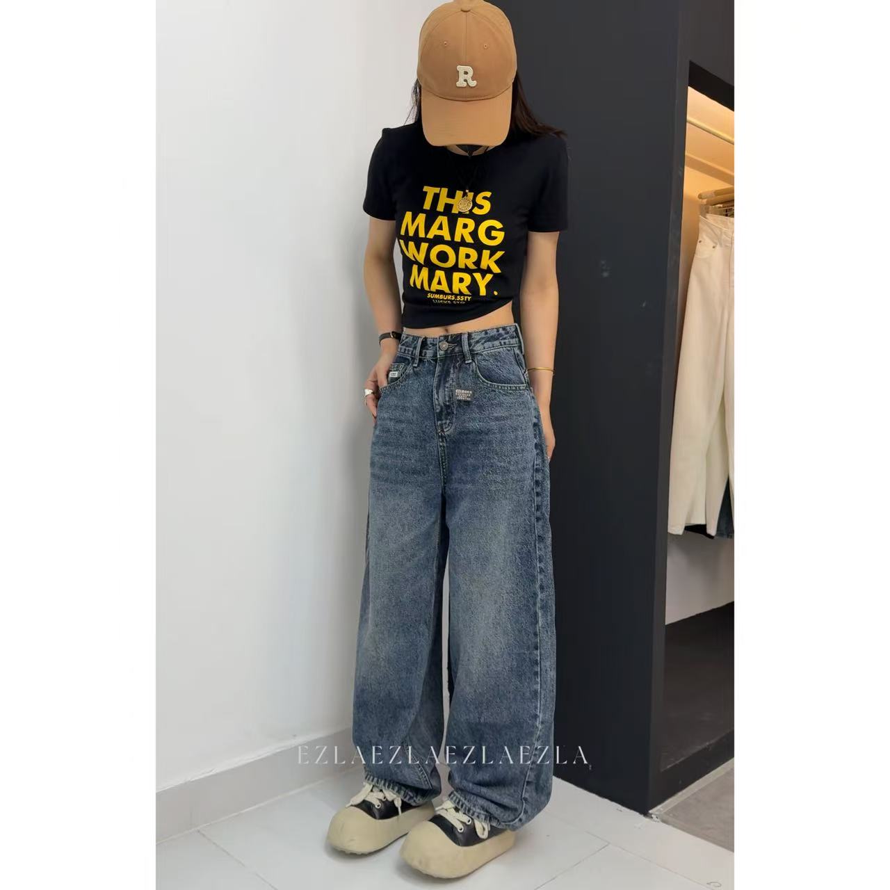 EZ8852秋冬新款弯刀裤秋冬季加绒百搭时髦洋气宽松穿搭牛仔裤