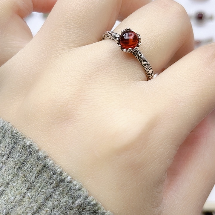 血珀戒指银S925镶嵌天然