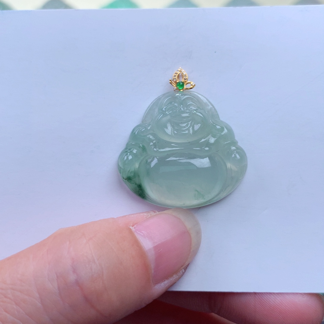 翡翠吊坠(不含链)18K金镶嵌