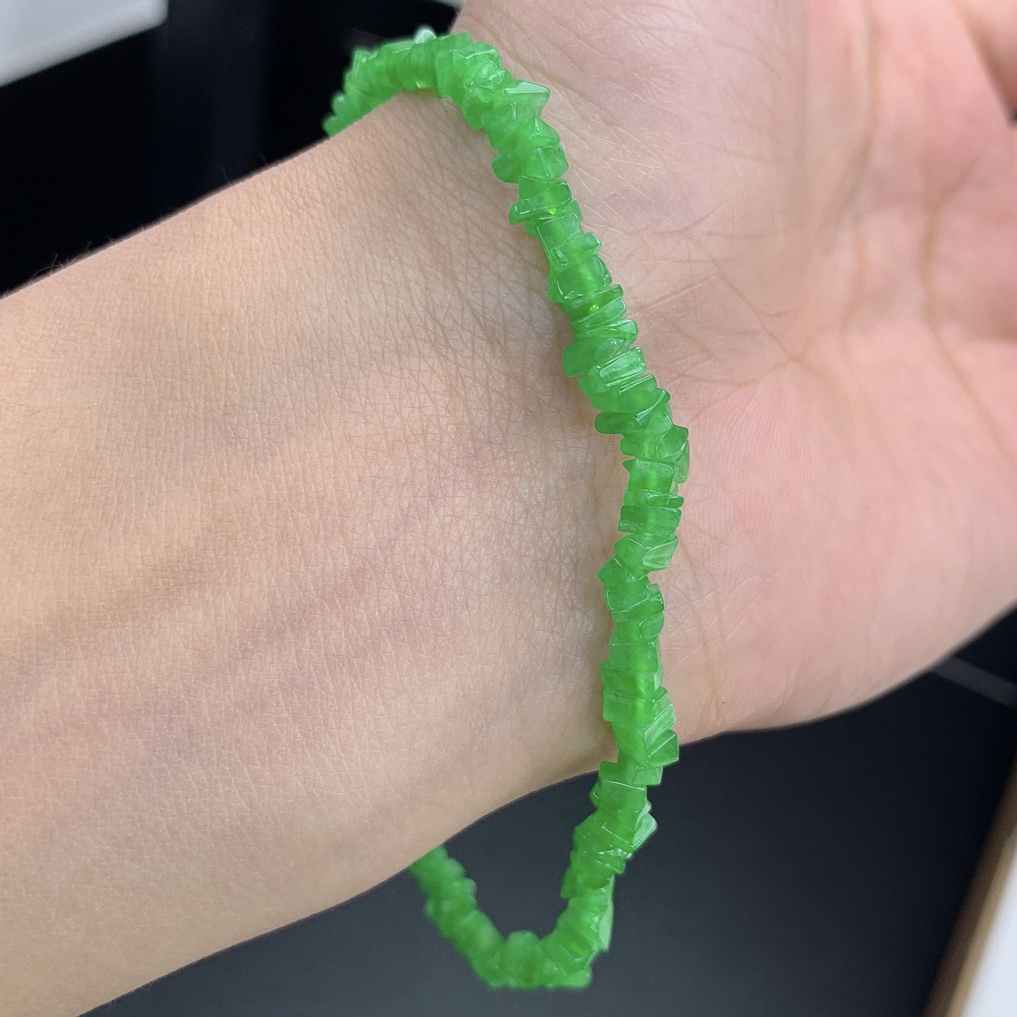 缅甸A货翡翠正阳绿色碎碎石平安岁岁平安随形手链串单圈T卡4-6mm