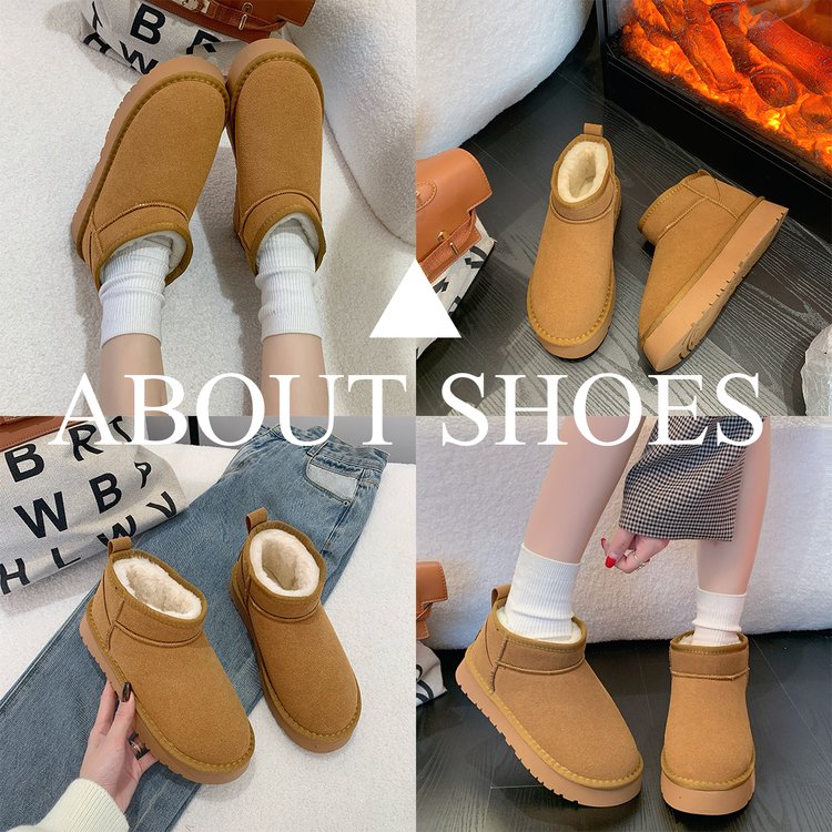 时尚基础款雪地靴百搭女款2024年秋冬季上新厚底短筒加绒保暖磨砂