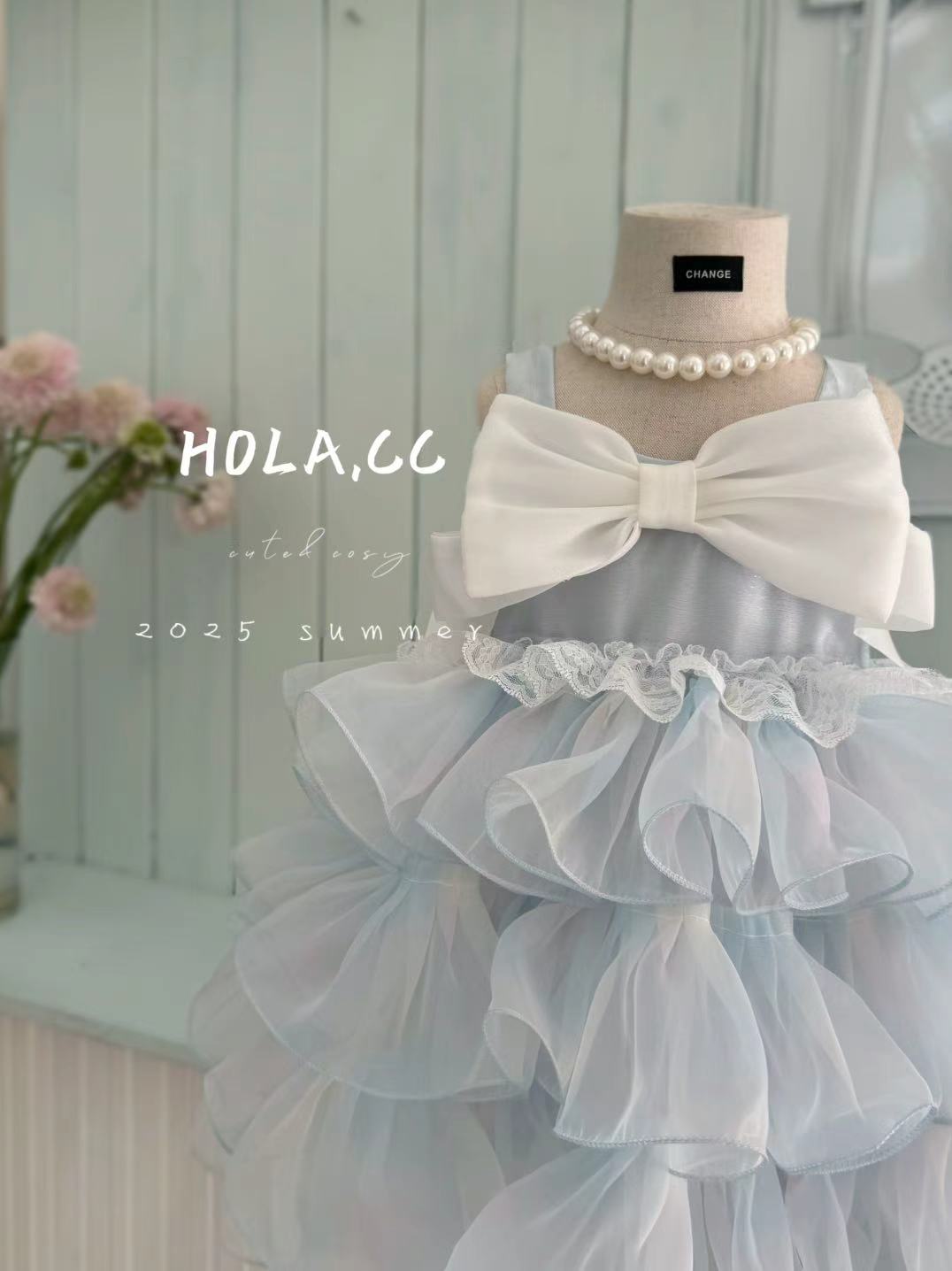 HLCC-6153【蓝蝶织梦】儿童洋气百搭蝴蝶结花边蛋糕裙（夏款）