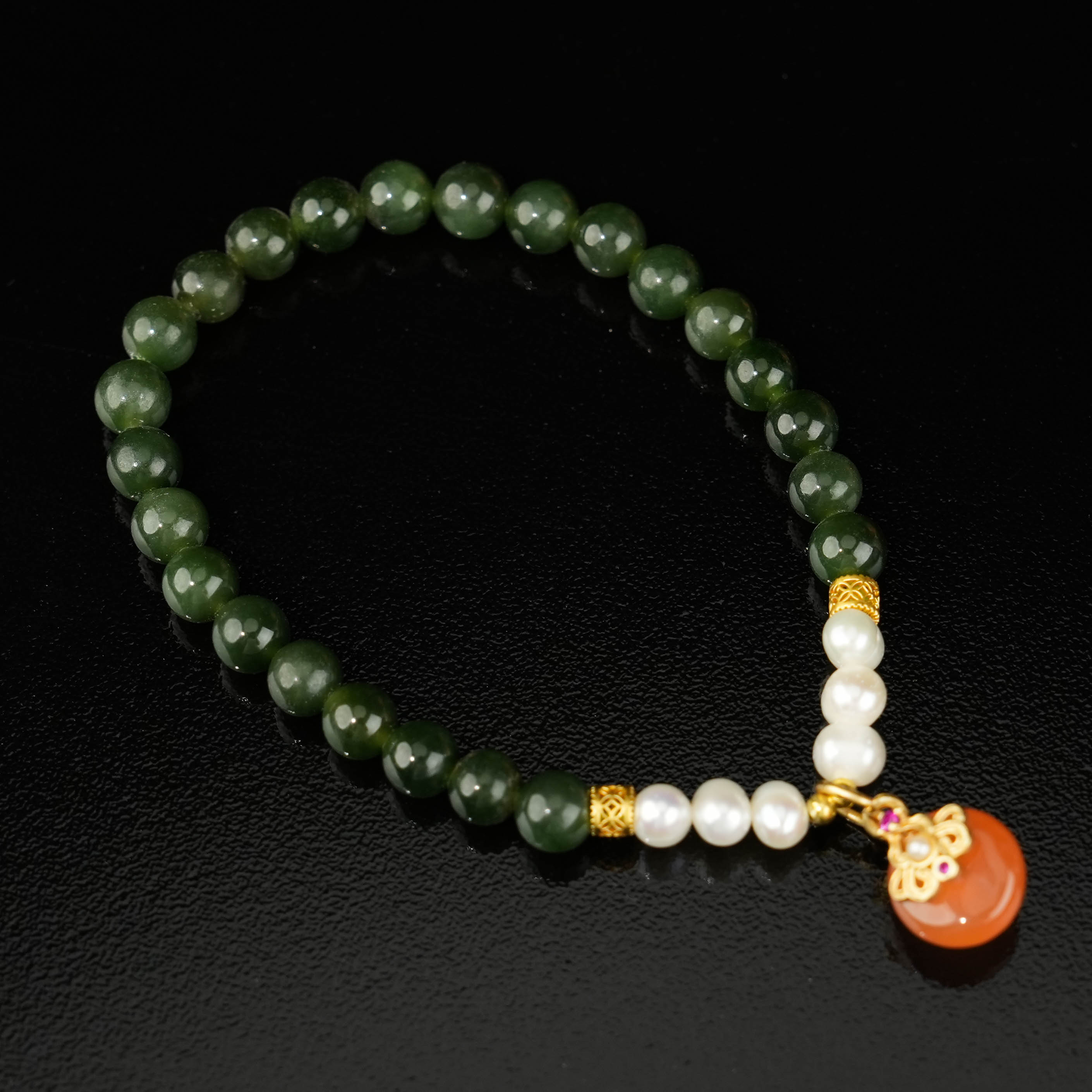 和田玉+珍珠+玛瑙手串 多样性发一 -CB007（卡径：6mm）