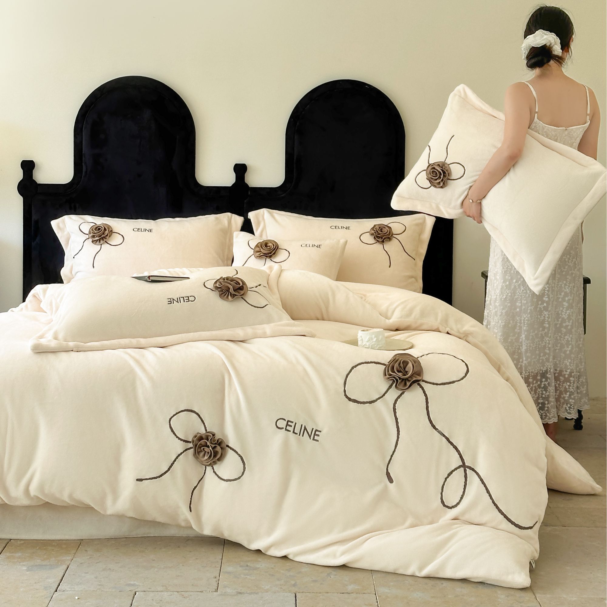 【美玲家纺实体】赛琳牛奶绒四件套冬季床品套件纯色