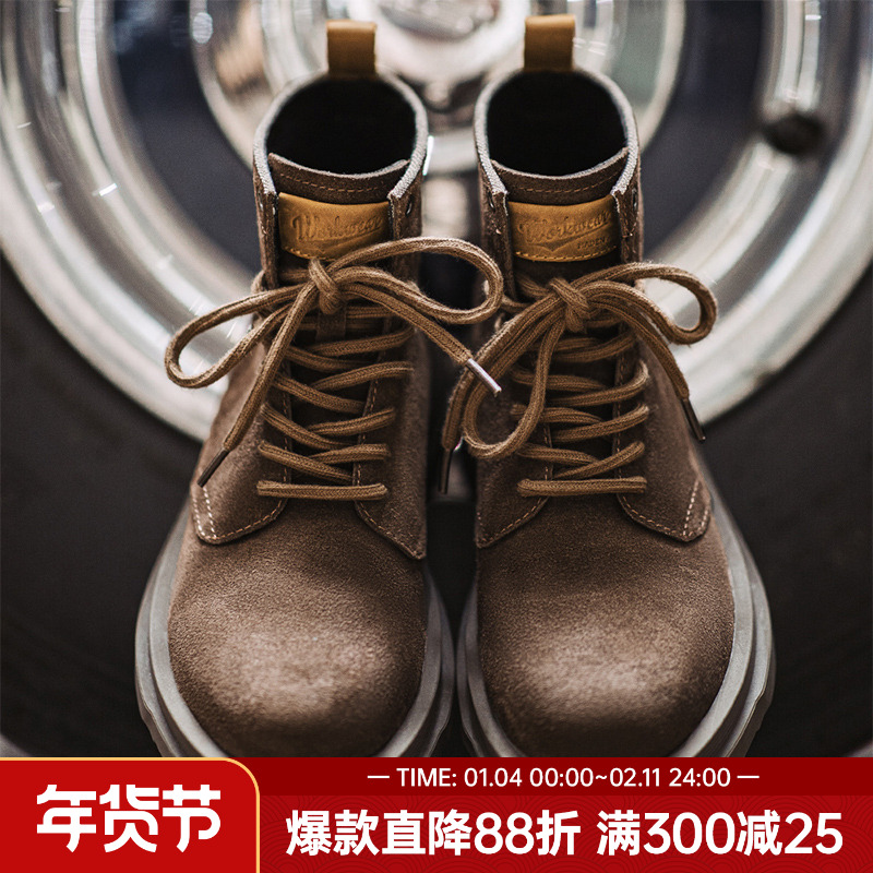 马登秋秋冬款户外高帮翻毛皮鞋男士马丁靴复古厚底增高软皮工装靴