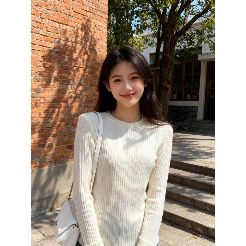 【2838套指袖韩版打底衫】半高领女装显瘦常规毛针织衫常规款长袖