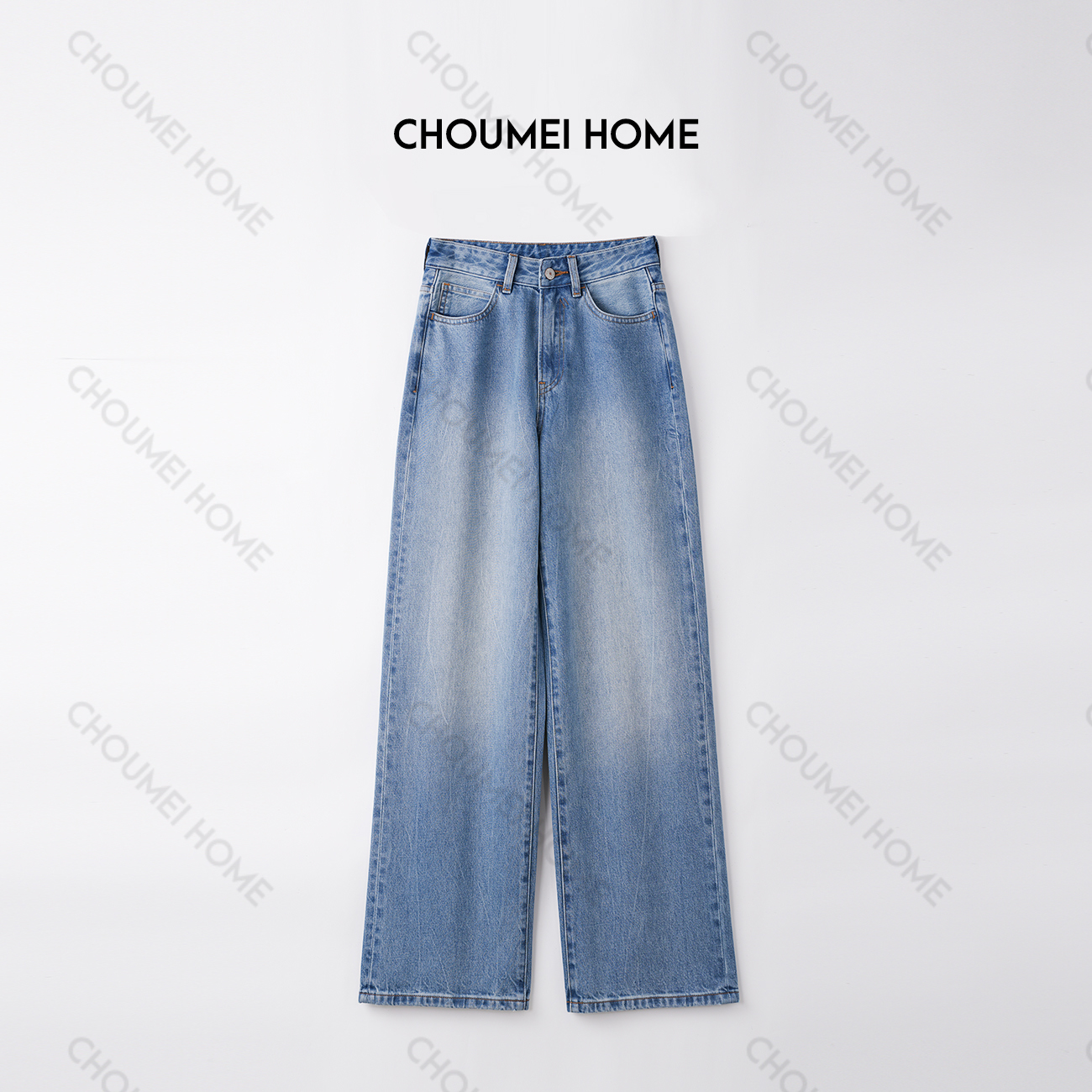 Choumei Home春夏纯正蓝牛简约百搭窄版阔腿裤女高腰