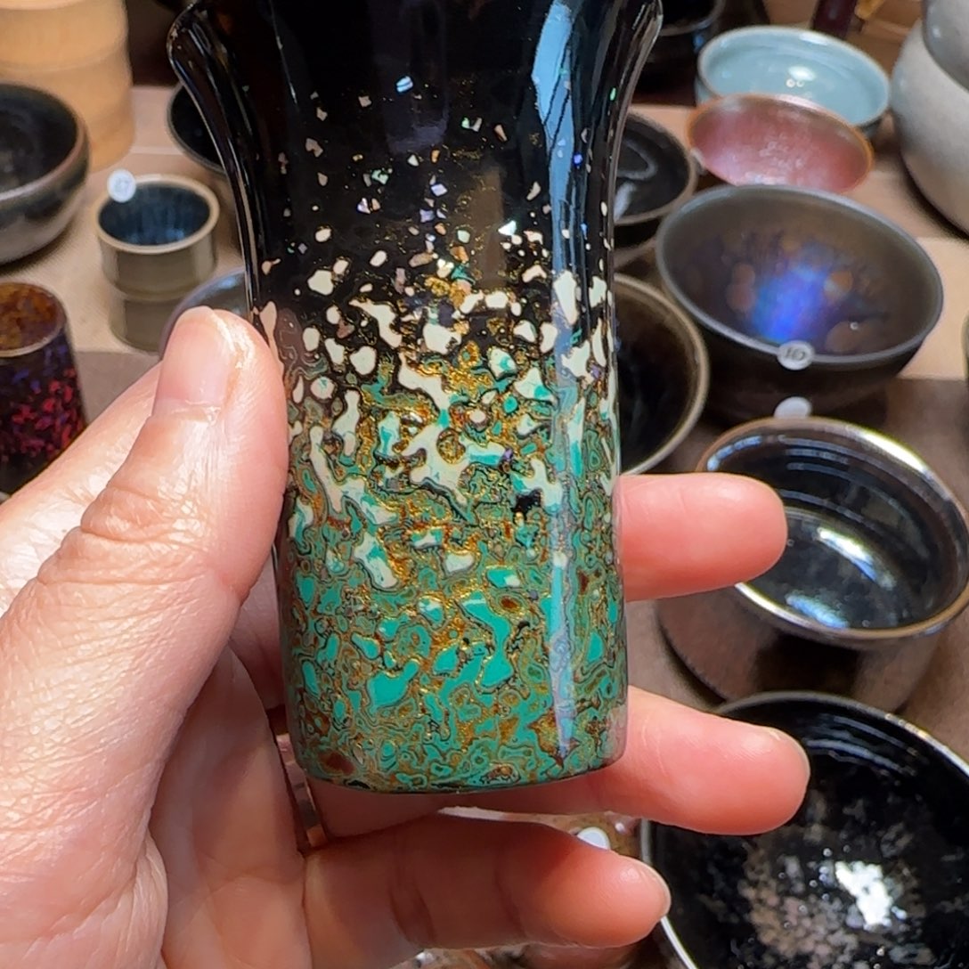 茶盏16陈红大漆闻香杯带螺钿碎片