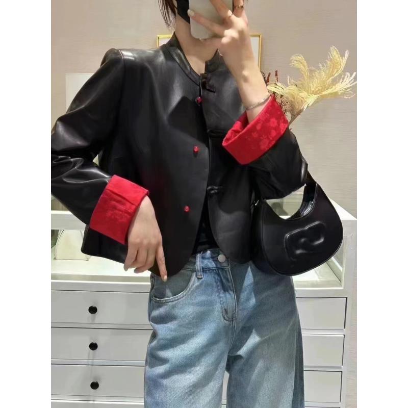 XMM.【圆角皮衣】新款时尚百搭休闲宽松显瘦短款拼接袖外套-86392