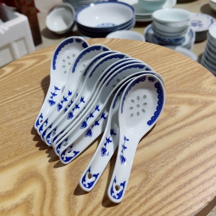 青花玲珑小勺子10个小花