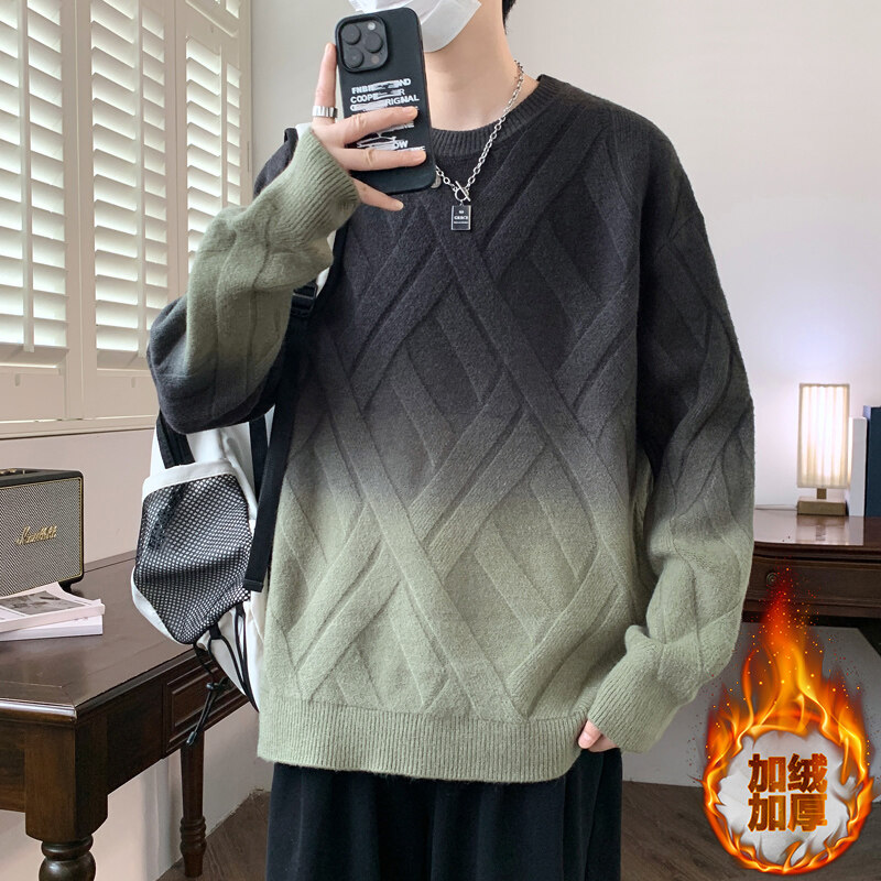 2025秋冬季男士毛衣针织衫韩版潮流修身上衣服宽松加绒加厚针织衫