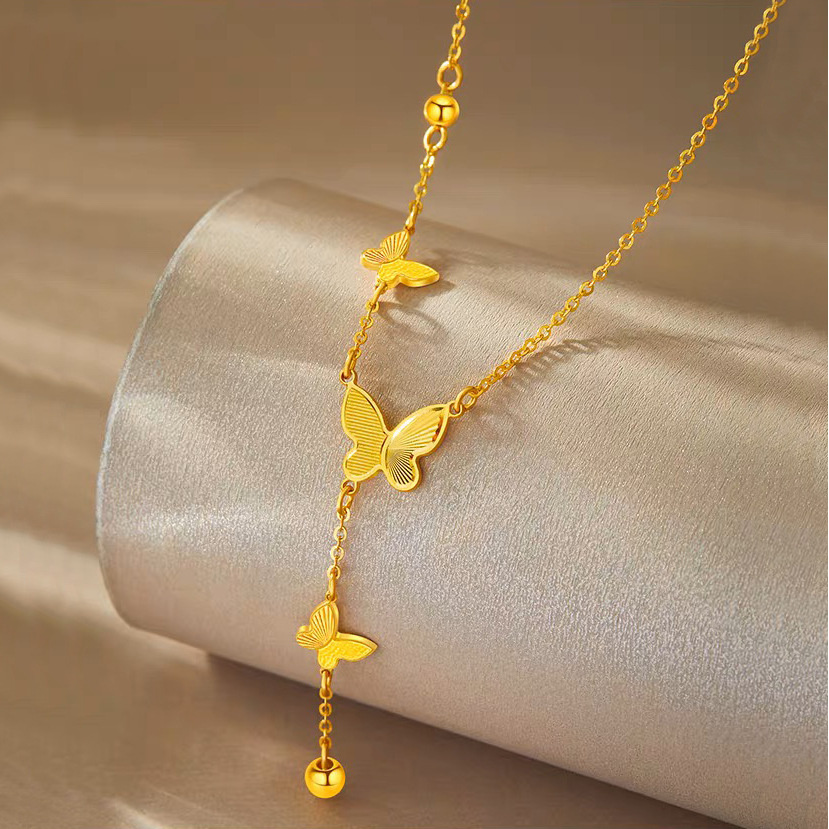 铜合金项链 新款韩版金色流苏蝴蝶 简约潮流sin项链女士项链