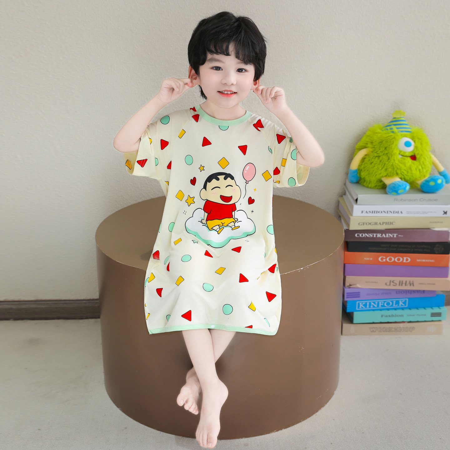男童睡裙夏季新款儿童莫代尔卡通可爱蜡笔小新睡衣男孩宝宝家居服