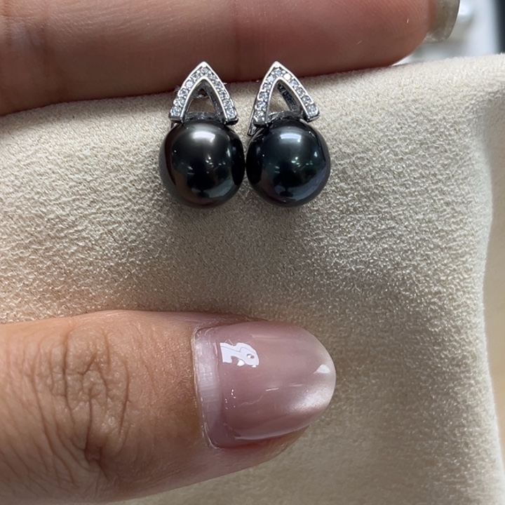 银S925镶嵌耳饰海水珍珠9-10mm74号