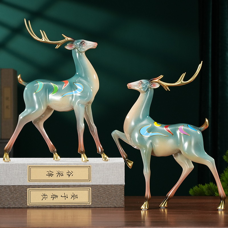 同欢福《大漆九色鹿》工艺敦煌九色鹿摆件一对客厅玄关酒柜装饰品