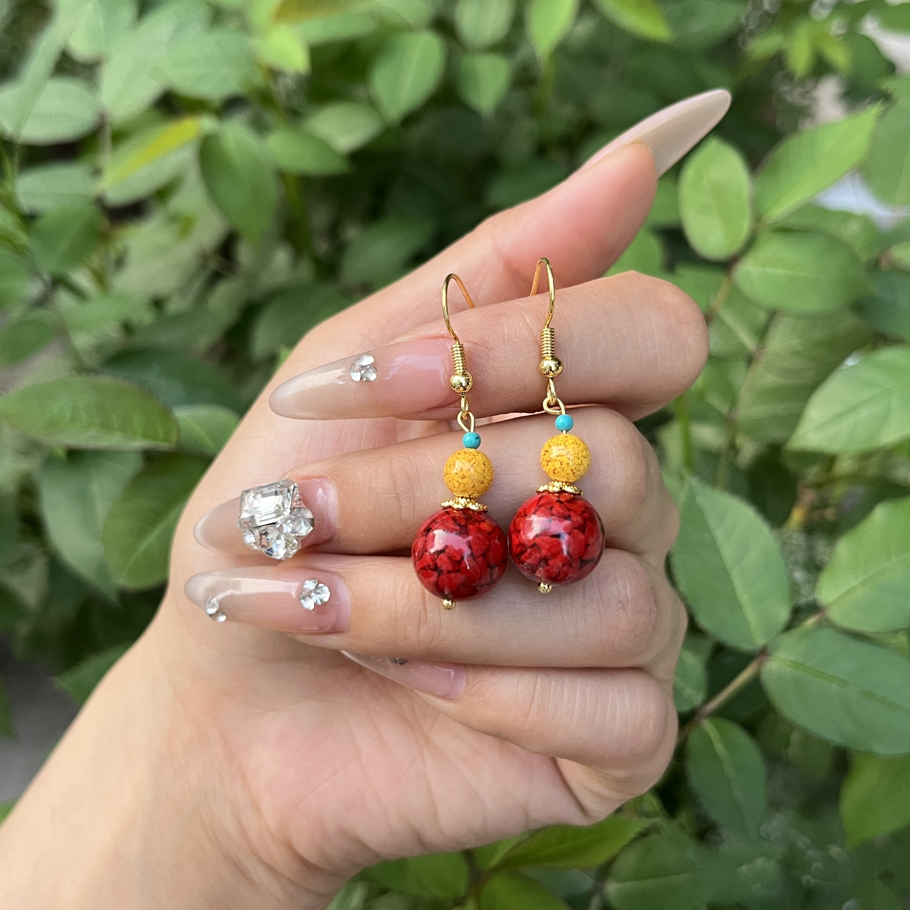 含辰砂工艺品【雪莉珠宝】朱砂晶体砂转运耳钉吊坠