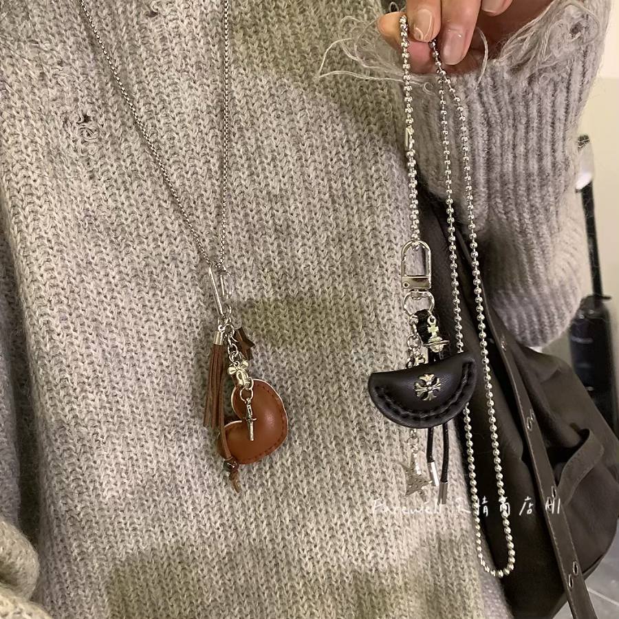 合金项链 美拉德皮质吊坠项链小众设计感长款毛衣链个性卫衣链500