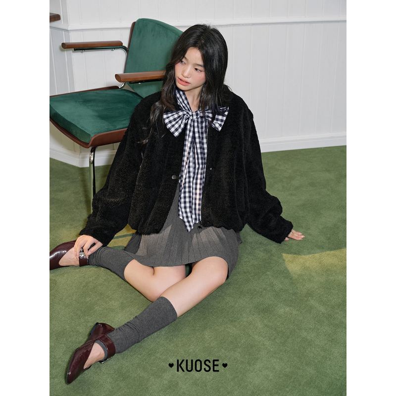 阔色可拆卸两穿马甲毛毛外套25秋冬季新款女气质上衣KSS2509007