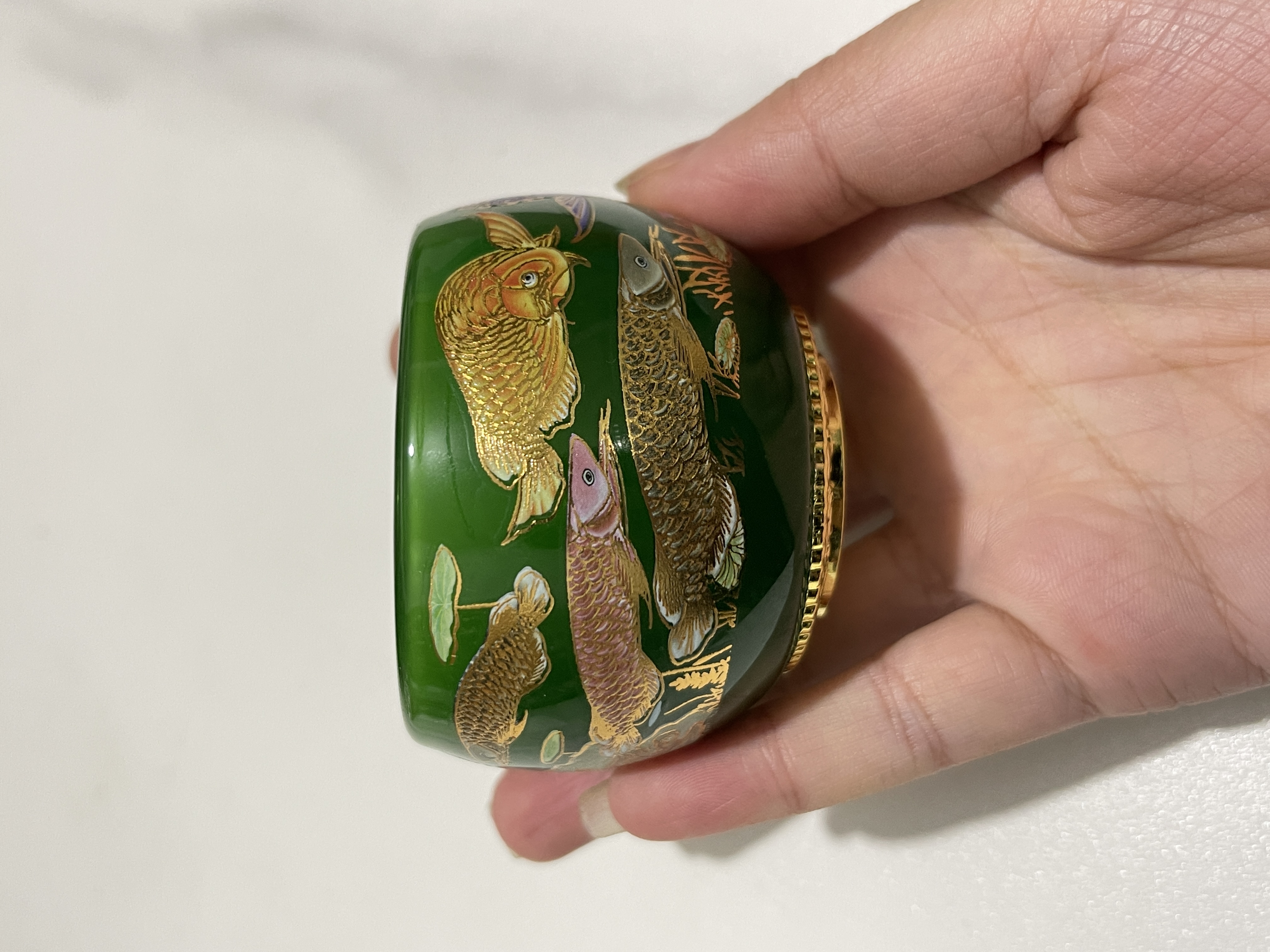 九龙鱼绿帝王矮款琉璃杯茶具