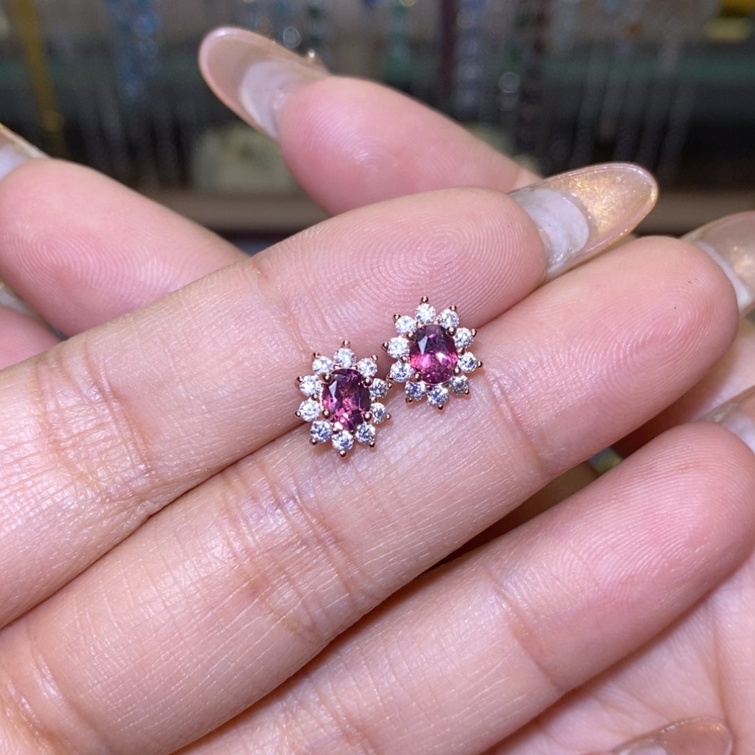 石榴石耳饰银S925镶嵌