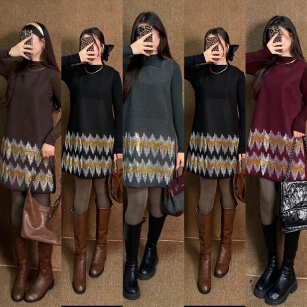 Rayhon秋季韩系显瘦无袖背心连衣裙打底上衣组合